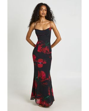 Boohoo Large Floral Bust Detail Fitted Maxi Dress - Red