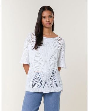 Blue Vanilla Cotton Crochet Knit Jumper - White