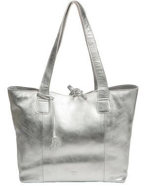 NiNa Amora 'Carolina' Metallic Leather Tote Bag - Grey