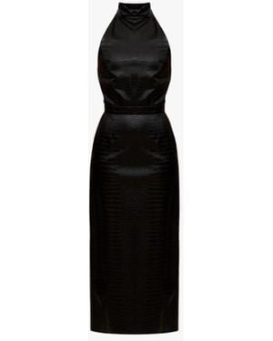 UNDRESS Sensa Textured Vegan Leather Midi Dress With Turtleneck - Black