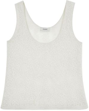 CRUSH Collection Pointelle Jacquard U-Neck Tank Top - White
