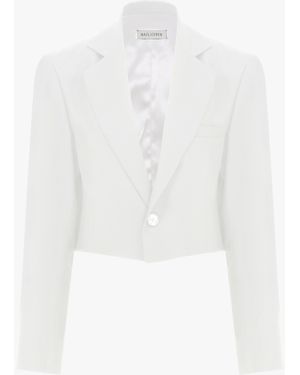 NAZLI CEREN Boxy Satin Cropped Jacket - White