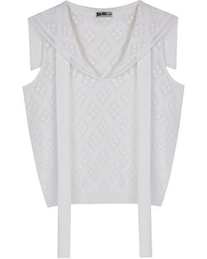 CRUSH Collection Diamond Pointelle Sailor Collar Tank Top - White
