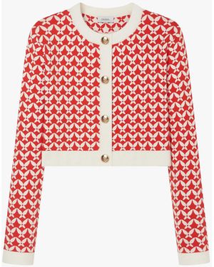 CRUSH Collection Butterfly Jacquard Short Cardigan - Red