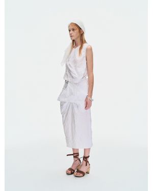YIBRI Crinkled Texture Polyester Sleeveless Top - White