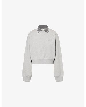 Miu Miu Contrast-Stripe Collared Cotton Sweatshirt - White