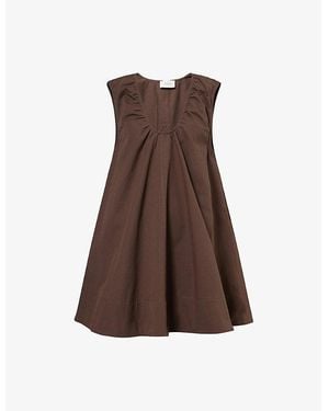 Dissh Gabby Bitter Plunge-Neckline Cotton-Poplin Mini Dress - Brown