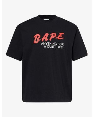 A Bathing Ape Motto Logo-Print Cotton T-Shirt - Black