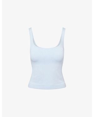 GYMSHARK Vital Seamless Logo-Print Stretch-Woven Top - Blue