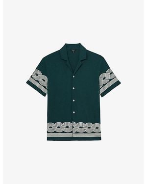 Reiss Arden Embroidered-Trim Cotton-Blend Shirt - Green