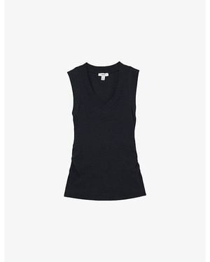 Reiss Sandy V-Neck Ribbed Stretch-Cotton Vest - Blue