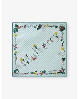 Mulberry River Side Floral-Print Square Silk-Twill Scarf - Blue