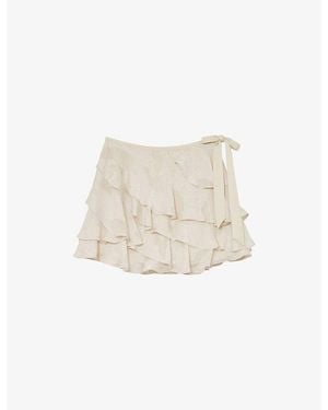 Reiss Cameron Ruffle-Trim Woven Mini Skirt - Natural