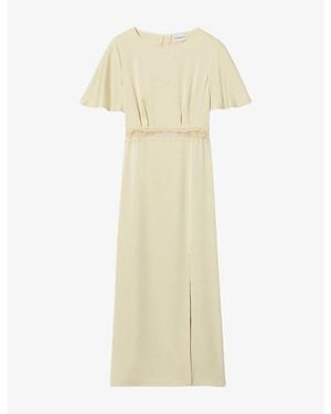 Claudie Pierlot Open-Back Lace-Trim Satin Maxi Dress - Natural