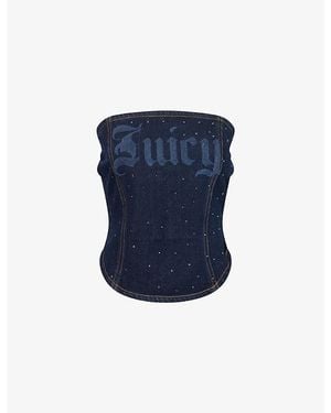 Juicy Couture Crystal-Embellished Bandeau Denim Corset Top - Blue