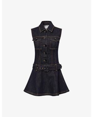 Self-Portrait Flared Sleeveless Stretch-Denim Blend Mini Dress - Blue