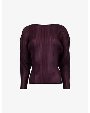 eem Boat-Neck Batwing-Sleeve Plisse Woven Top - Purple