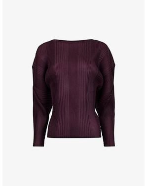 eem Boat-Neck Batwing-Sleeve Plisse Woven Top - Purple