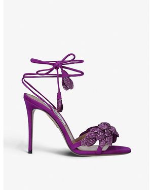 Aquazzura Galactic Flower 105 Crystal-Embellished Suede Heeled Sandals - Purple