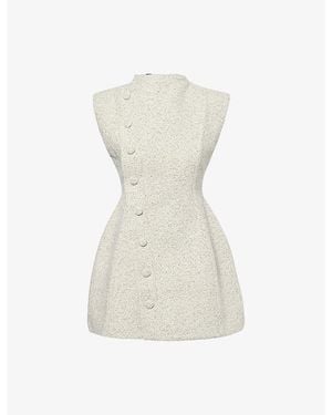 Odd Muse Button-Up Sleeveless Tweed Mini Dress - White