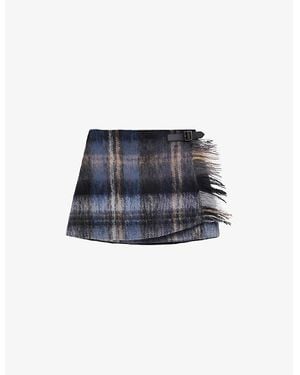 Loewe Check Brushed Wool-Blend Mini Skirt - Blue