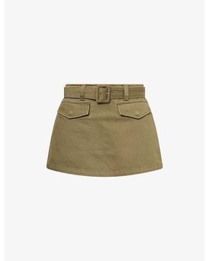Self-Portrait Belted Flap-Pocket Denim Skort - Green