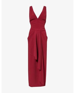 Givenchy V-Neck Sleeveless Woven Midi Dress - Red