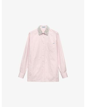 Prada Embroidered-Collar Triangle-Patch Cotton Poplin Shirt - Pink