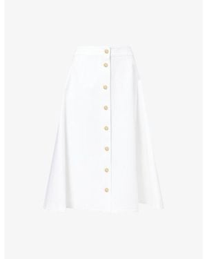 Carolina Herrera A-Line Button-Front Cotton-Blend Midi Skirt - White