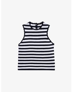 Maje Striped Sleeveless Crochet-Knit Top - Blue