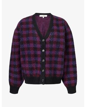 FRAME Houndstooth-Check Wool-Blend Cardigan - Purple