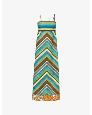 ALÉMAIS Charlie Chevron-Stripe Linen Midi Dress - Blue