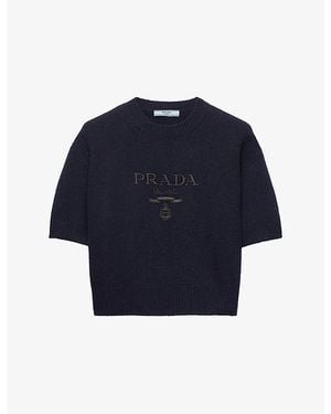 Prada Logo-Intarsia Cashmere-Wool Blend Knitted Jumper - Blue