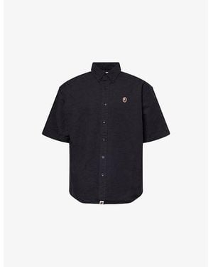 A Bathing Ape One Point Ape Head Jacquard Cotton Oxford Shirt - Blue