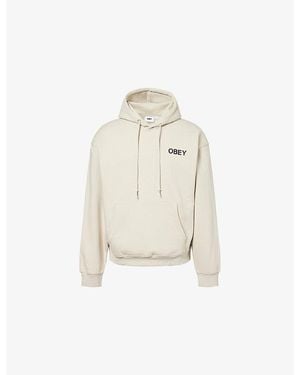 Obey Doberman Brand-Print Cotton-Blend Hoodie - White