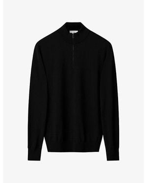 Eton Quarter Zip Knitted Merino-Wool Jumper - Black