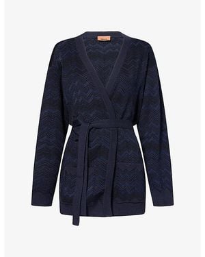 Missoni Belted Chevron Knitted Cardigan - Blue