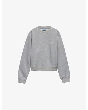 Prada Logo-Print Round-Neck Cotton Sweatshirt - Grey