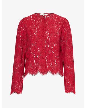 FRAME Scalloped-Hem Lace Blouse - Red
