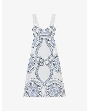 Reiss Addison Floral-Print Linen Midi Dress - Blue
