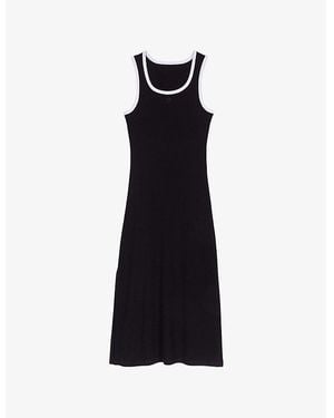 Maje Sleeveless Contrast-Trim Cotton-Jersey Maxi Dress - Black