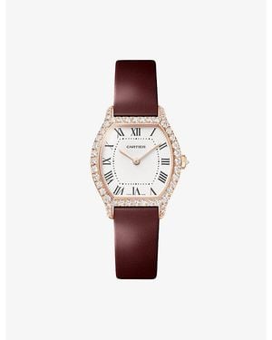 Cartier Tortue Small Model 18Ct Rose- 1.32Ct Brilliant-Cut Diamond And Leather Strap Quartz Watch - Red