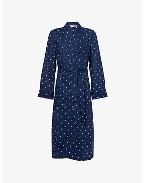 Derek Rose Nelson Graphic-Pattern Cotton-Poplin Robe - Blue