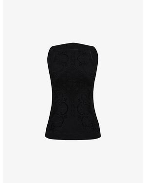 House Of Cb Valencia Boat-Neck Broderie-Anglaise Cotton-Blend Top - Black