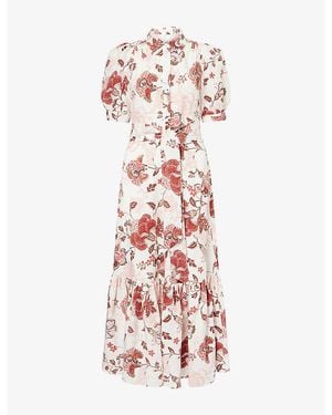 ME+EM Paisley-Print Belted Linen-Blend Midi Dress - Pink