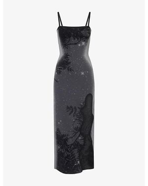 Ph5 Iris Scalloped-Slit Stretch-Knit Maxi Dress - Black