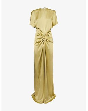 Victoria Beckham Gathered Low-Back Satin Maxi Dress - Metallic