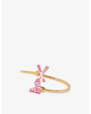Poubel Skis + Ski Boot 14Ct Plated Sterling- Enameled Bangle - Pink