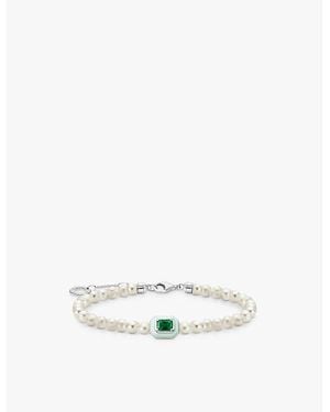 Thomas Sabo Octagon 925 Sterling- Enamel And Pearl Pendant Bracelet - White