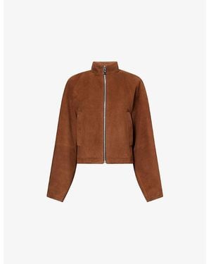 Alaïa Round Curved-Sleeve Suede Jacket - Brown